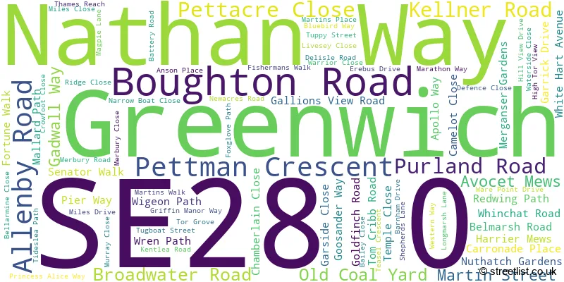 A word cloud for the SE28 0 postcode